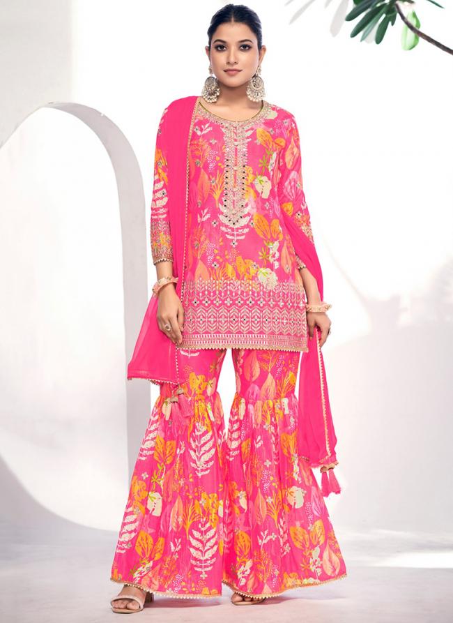 Chinnon Pink Party Wear Digital Printed Readymade Sharara Suit